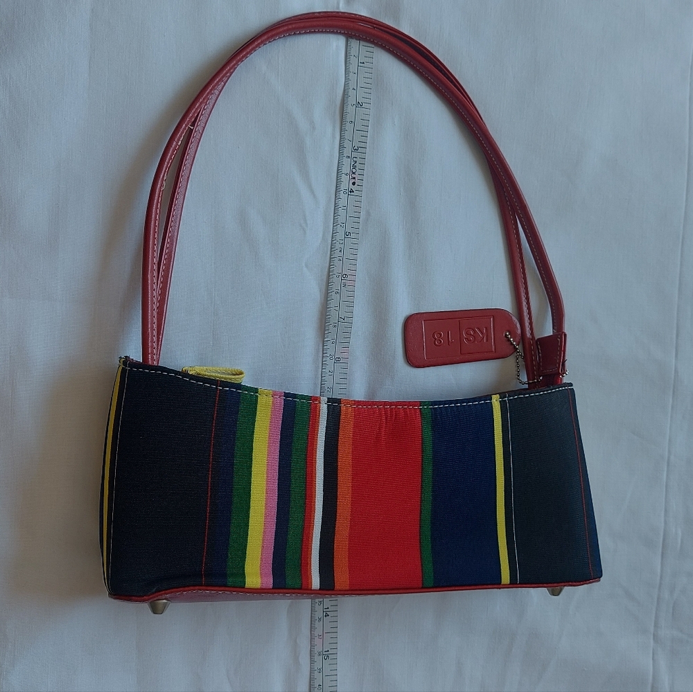 Vintage K18 Shoulder Strap Bag Fabric Multicolor Stripe Summer Beach Handbag - Picture 5 of 15